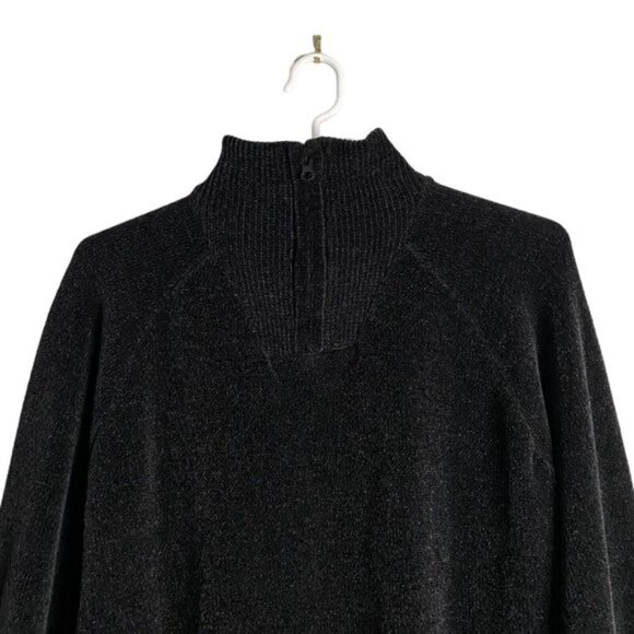 Projek Raw Men's Black Velour 1/4 Zip Pullover Knit Sweater - Picture 2 of 8